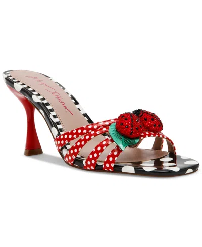 Betsey Johnson Clovr Red And White Multi Lady Bug High Heel Slide Sandals In Red