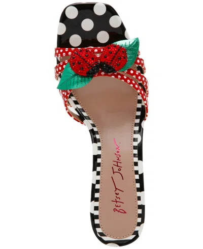 Betsey Johnson Clovr Red And White Multi Lady Bug High Heel Slide Sandals In Red