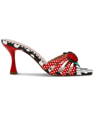 Betsey Johnson Clovr Red And White Multi Lady Bug High Heel Slide Sandals In Red