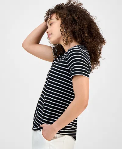 Liverpool Los Angeles Petite Striped Crewneck Short-sleeve T-shirt