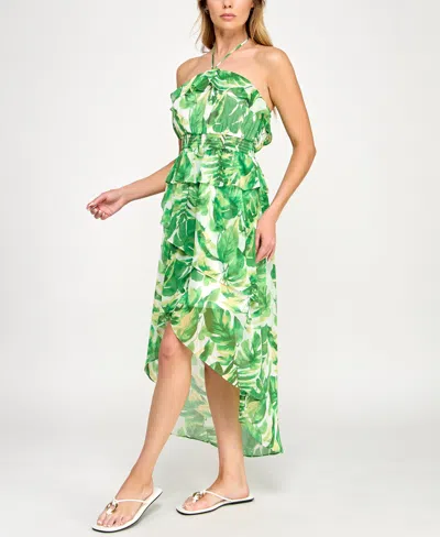 Bcx Juniors' Leaf-print Ruffled Chiffon Dress In Multi