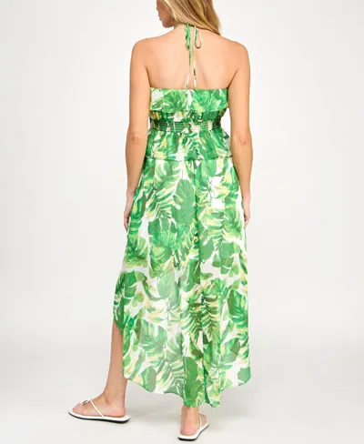 Bcx Juniors' Leaf-print Ruffled Chiffon Dress In Multi