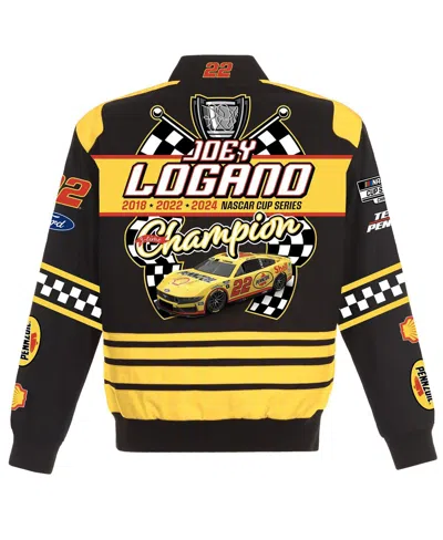 Jh Design Men's Black/yellow Joey Logano 2024 Nascar Cup Series Champion Twill Full-button Jacket