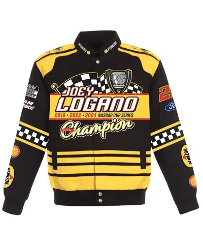 Jh Design Men's Black/yellow Joey Logano 2024 Nascar Cup Series Champion Twill Full-button Jacket