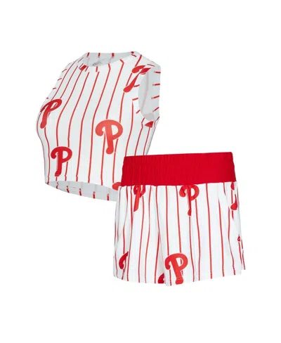 Concepts Sport Women's White Philadelphia Phillies Pinstripe Record Tank Short Set