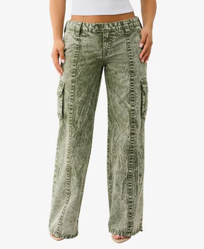 True Religion Natalie Low Rise Relaxed Fit Cargo Jeans In Green