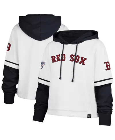 47 Brand Women's White Boston Red Sox Trifecta Shortstop Cropped Pullover Hoodie