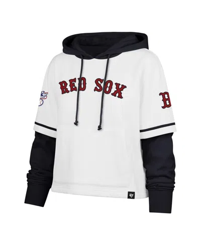 47 Brand Women's White Boston Red Sox Trifecta Shortstop Cropped Pullover Hoodie