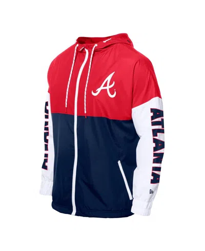 NEW ERA MEN'S NAVY/RED ATLANTA BRAVES COLOR BLOCK FULL-ZIP HOODIE WINDBREAKER JACKET 