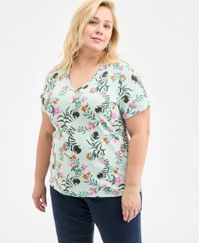 Style & Co Plus Size Printed Flutter-sleeve Top, Exclusively At Macy's