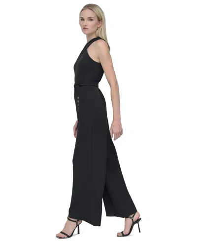 Dkny Women's Crisscross Halter Belted Wide-leg Jumpsuit