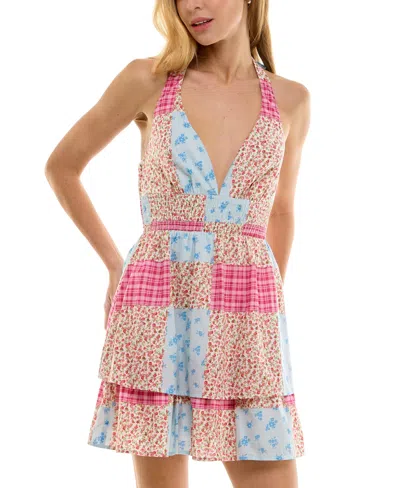 Beauty & Grace Juniors' Patchwork Halter Mini Dress