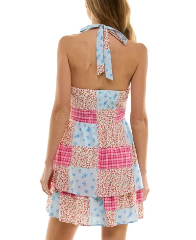 Beauty & Grace Juniors' Patchwork Halter Mini Dress