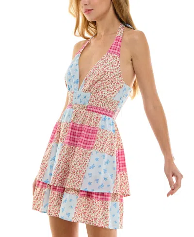 Beauty & Grace Juniors' Patchwork Halter Mini Dress