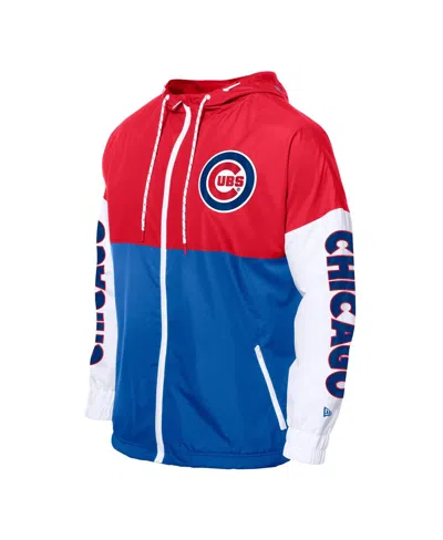 New Era Men's Royal/red Chicago Cubs Color Block Full-zip Hoodie Windbreaker Jacket