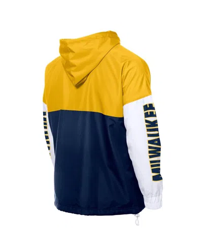 New Era Men's Navy/gold Milwaukee Brewers Color Block Full-zip Hoodie Windbreaker Jacket