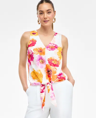 Inc International Concepts Women's Floral-print Tie-front Blouse, Exclusively At Macy's In Pink