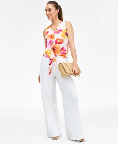 Inc International Concepts Women's Floral-print Tie-front Blouse, Exclusively At Macy's In Pink