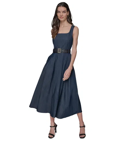 Karl Lagerfeld Women's Belted Stretch Denim Midi Dress