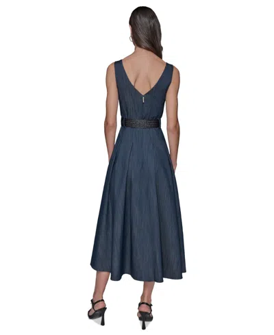 Karl Lagerfeld Women's Belted Stretch Denim Midi Dress