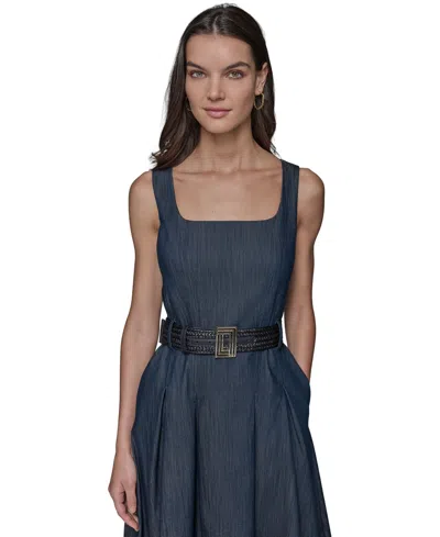 Karl Lagerfeld Women's Belted Stretch Denim Midi Dress