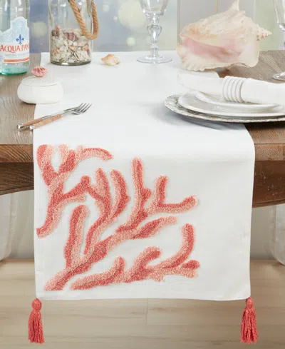 Saro Lifestyle Seaside Embroidered Coral Table Runner, 16" X 72"