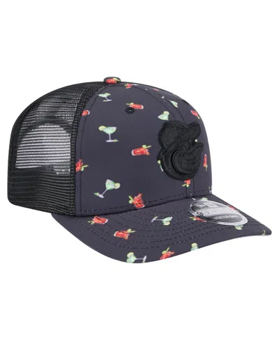 New Era Men's Black Baltimore Orioles Adventure Drinks Pattern 9seventy Stretch-snap Hat