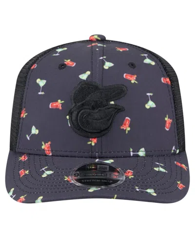 New Era Men's Black Baltimore Orioles Adventure Drinks Pattern 9seventy Stretch-snap Hat
