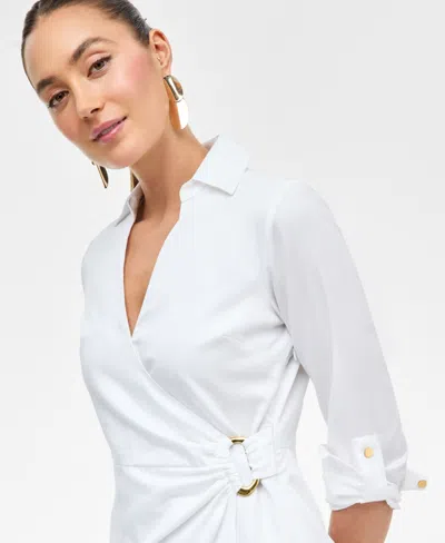Inc International Concepts Women's Hardware-trim Cotton Faux-wrap Dress, Exclusively At Macy's