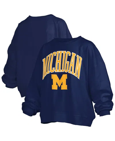 Pressbox Women's Navy Michigan Wolverines Janise Arch Over Logo Waist Length Oversized Pullover Sweatshirt In Blue