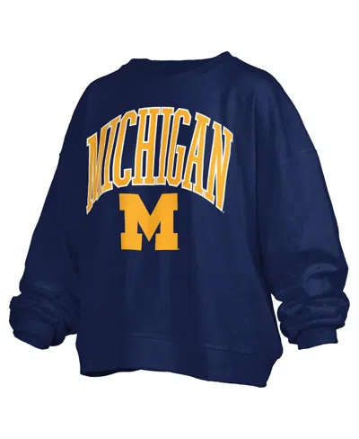 Pressbox Women's Navy Michigan Wolverines Janise Arch Over Logo Waist Length Oversized Pullover Sweatshirt In Blue