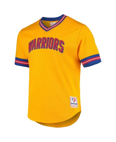 Mitchell & Ness Men's Gold San Francisco Warriors Hardwood Classics 75th Anniversary Mesh V-neck T-shirt