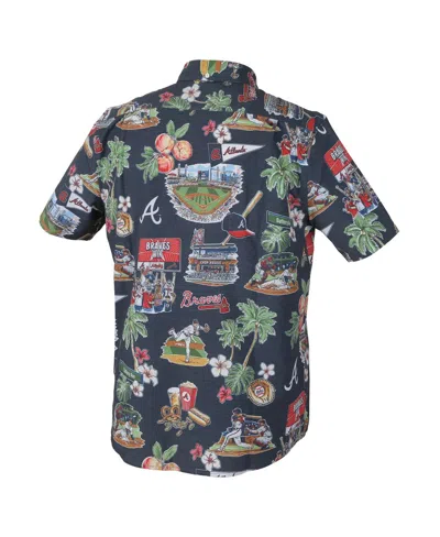 Reyn Spooner Navy Atlanta Braves Scenic Tri-blend Performance Button-up Top In Black