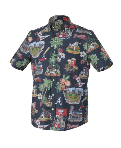 Reyn Spooner Navy Atlanta Braves Scenic Tri-blend Performance Button-up Top In Black