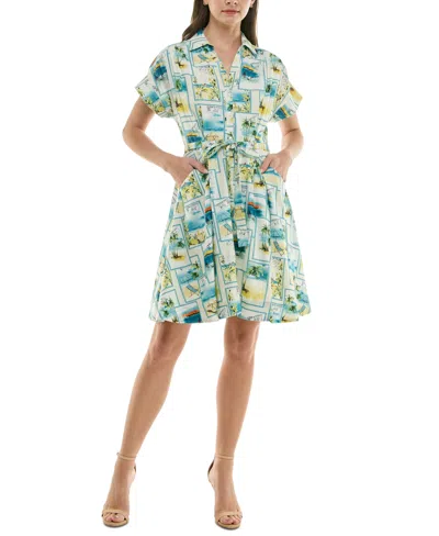 Taylor Petite Printed Short-sleeve Belted Shirtdress