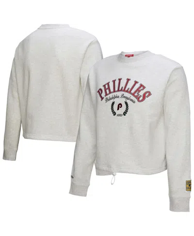 Mitchell & Ness Women's Heather Gray Philadelphia Phillies Cropped Toggle Pullover Sweatshirt