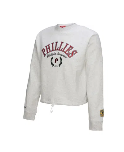 Mitchell & Ness Women's Heather Gray Philadelphia Phillies Cropped Toggle Pullover Sweatshirt
