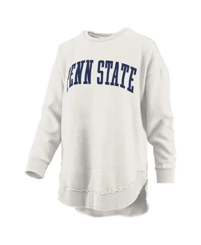 Pressbox Women's Oatmeal Penn State Nittany Lions Melange Poncho Vintage Fleece Long Sleeve Pullover Sweatshi In White