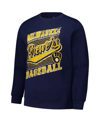 Stitches Men's Navy Milwaukee Brewers Lightweight Crew Sweatshirt In Blue