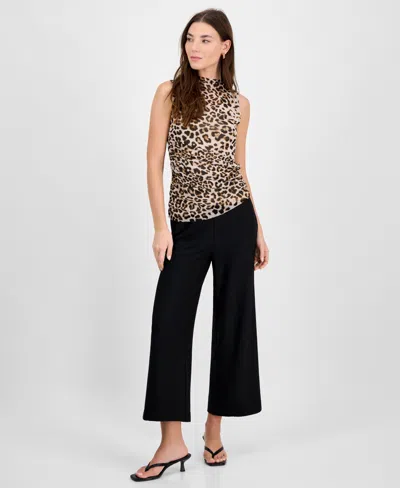 Bar Iii Women's Animal-print Mesh Draped-neck Top, Exclusively At Macy's