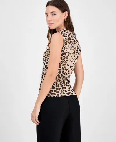 Bar Iii Women's Animal-print Mesh Draped-neck Top, Exclusively At Macy's