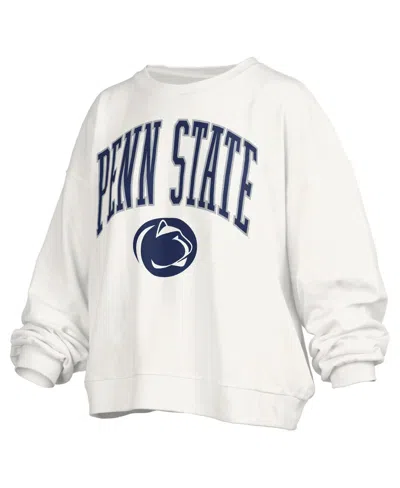 Pressbox White Penn State Nittany Lions Janise Arch Over Logo Waist Length Oversized Pullover Sweats In White