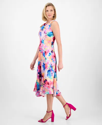 Robbie Bee Women's Floral-print Cowlneck Fit & Flare Midi Dress