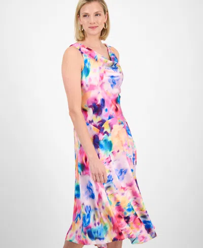 Robbie Bee Women's Floral-print Cowlneck Fit & Flare Midi Dress