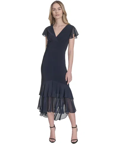 Tommy Hilfiger Women's V-neck How-low Hem Chiffon-trim Dress