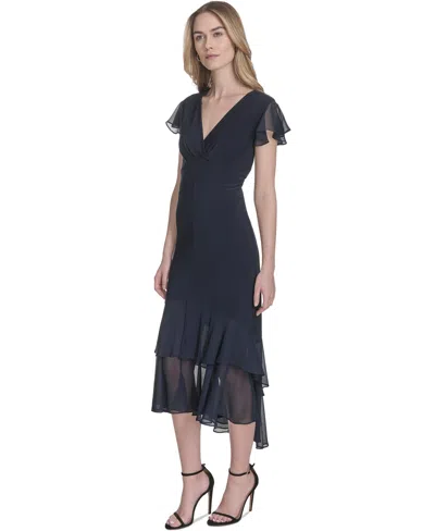 Tommy Hilfiger Women's V-neck How-low Hem Chiffon-trim Dress