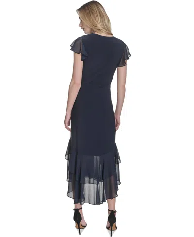 Tommy Hilfiger Women's V-neck How-low Hem Chiffon-trim Dress