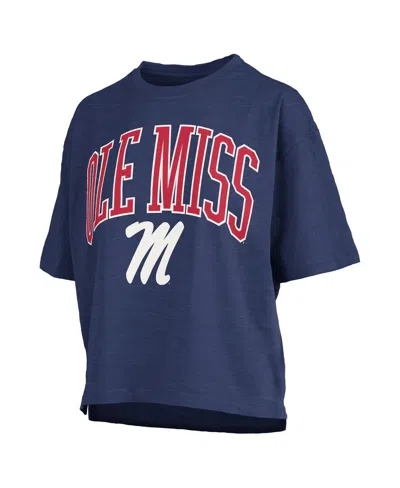 PRESSBOX WOMEN'S NAVY OLE MISS REBELS NELSON ARCH OVER LOGO WAIST LENGTH OVERSIZED SLUB T-SHIRT 