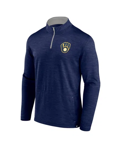 Fanatics Men's Heather Navy Milwaukee Brewers Fundamentals Quarter-zip Pullover Sweatshirt