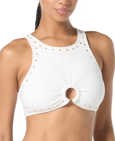Michael Kors Michael  Women's Crepe Front-ring Studded Bikini Top